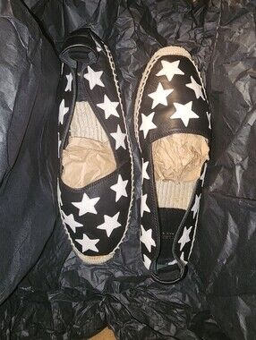Saint Laurent Leather Espadrille Flats with White Stars
